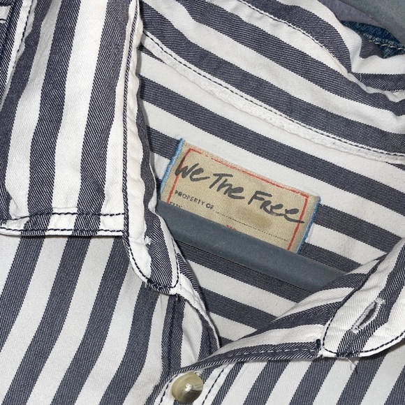 Free People menswear Freddy button down Navy Striped Shirt XL - Picture 3 of 8